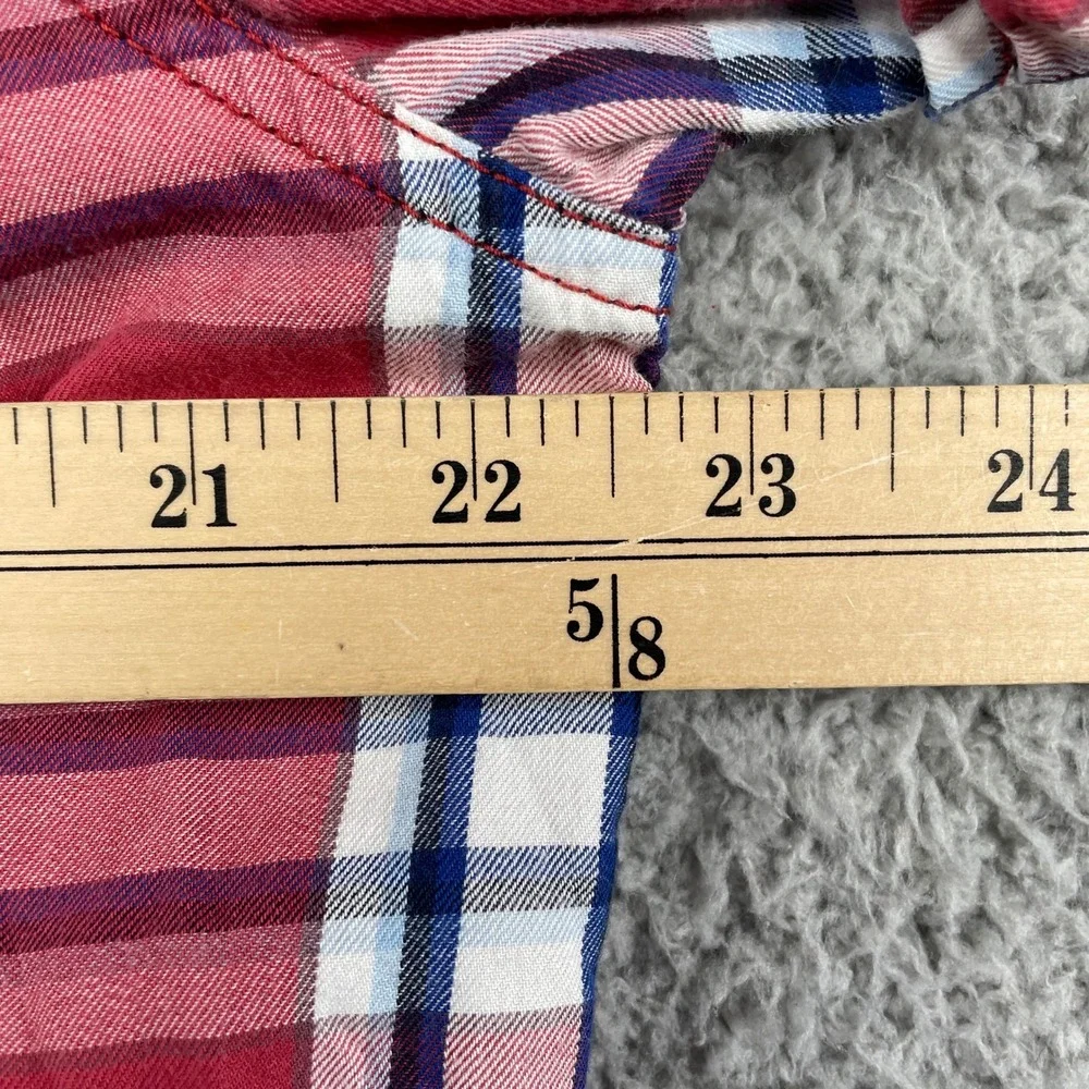 True Religion Shirt Mens Large Red Plaid Western Snap Button Horseshoe Pockets